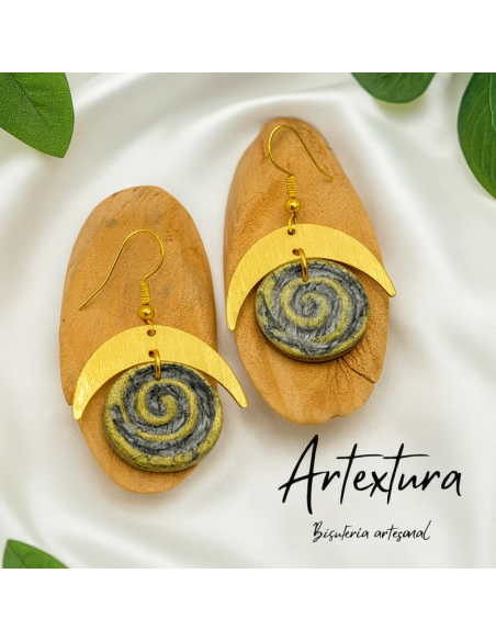 Pendientes Media Luna Negro y Dorado