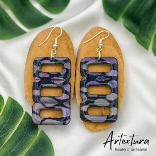 Pendientes Cuadrado Negro Reflejos