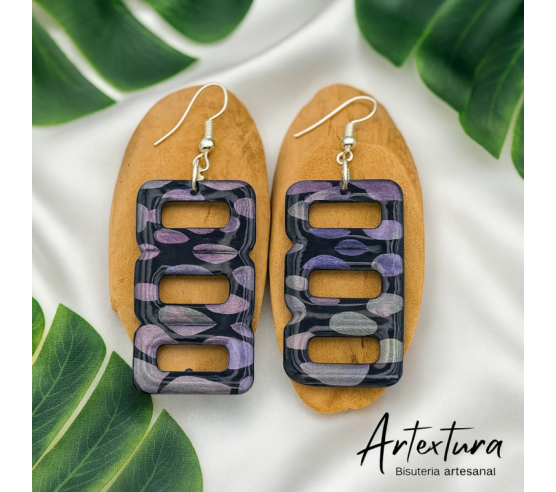 Pendientes Cuadrado Negro Reflejos