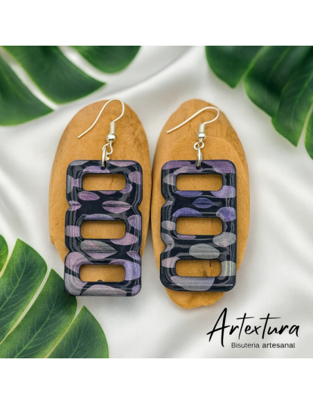 Pendientes Cuadrado Negro Reflejos