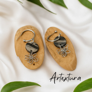 Pendientes Circulo y Flor Marmolado