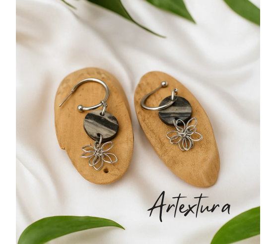 Pendientes Circulo y Flor Marmolado