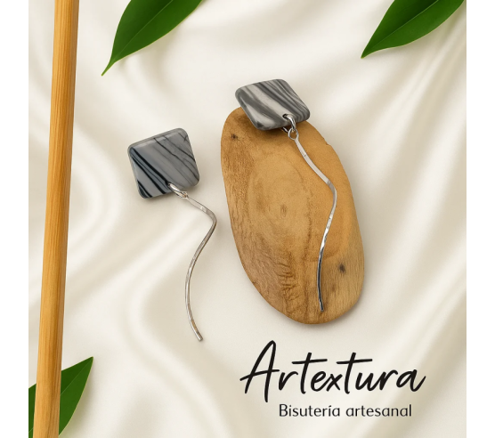 Pendientes Cuadrado Marmolado