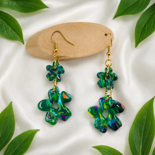 Pendientes Doble Flor Verde