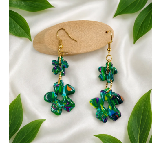 Pendientes Doble Flor Verde