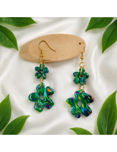 Pendientes Doble Flor Verde