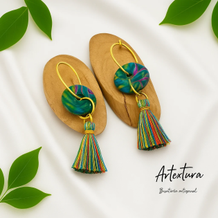 Pendientes Aros Con Flecos Verde