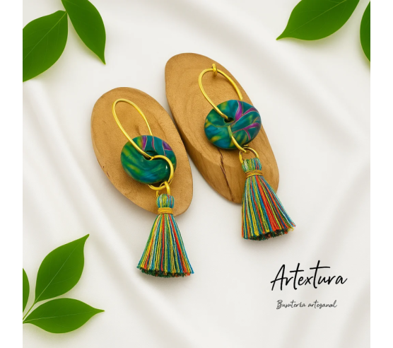 Pendientes Aros Con Flecos Verde