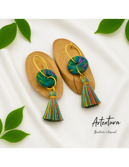 Pendientes Aros Con Flecos Verde