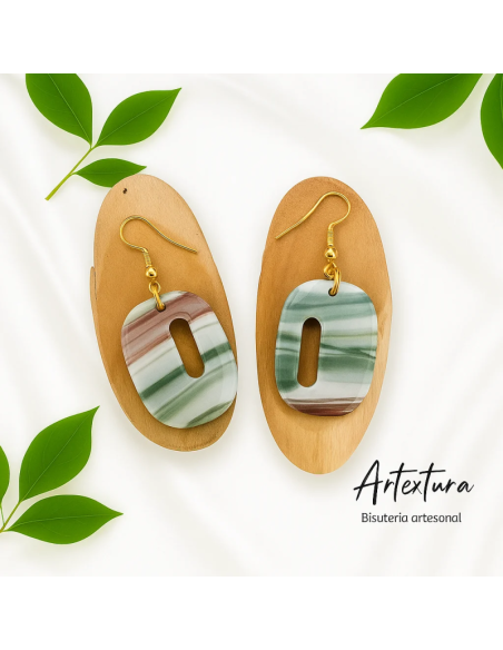 Pendientes Ovalo Abierto Verde Marmol