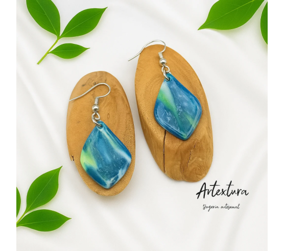 Pendientes Lagrima Azul Marmolado
