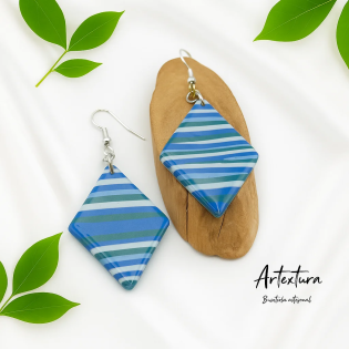Pendientes Geo Azul Rayas