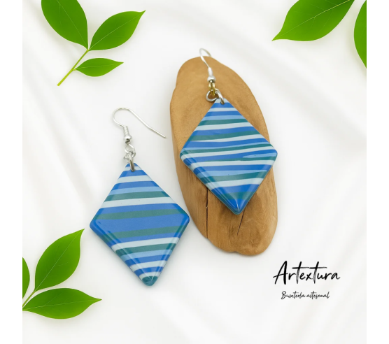 Pendientes Geo Azul Rayas