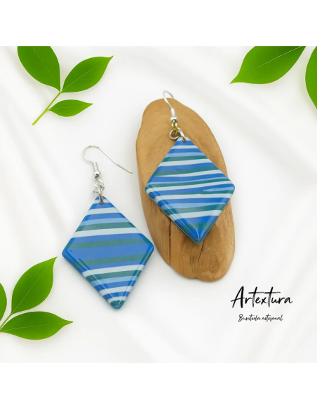 Pendientes Geo Azul Rayas