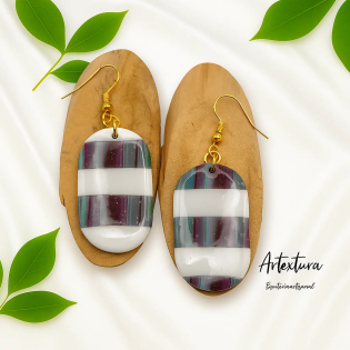 Pendientes Ovalo Franjas Multicolor