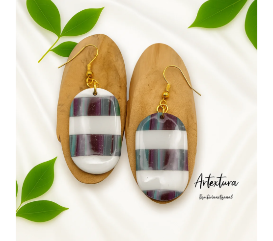 Pendientes Ovalo Franjas Multicolor