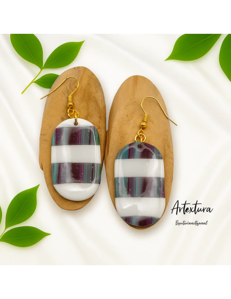 Pendientes Ovalo Franjas Multicolor