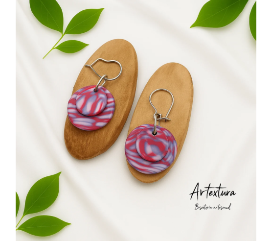 Pendientes Doble Circulo Purpura y Azul