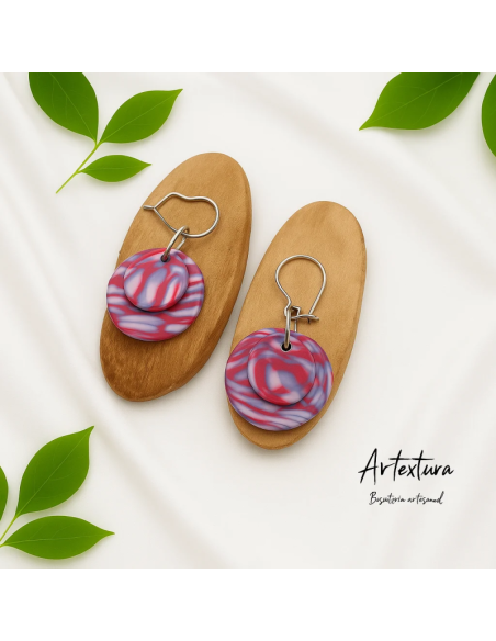 Pendientes Doble Circulo Purpura y Azul