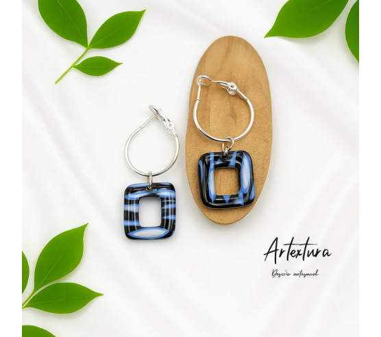 Pendientes Cuadros Negro y Azul