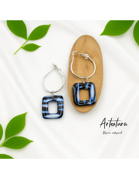 Pendientes Cuadros Negro y Azul