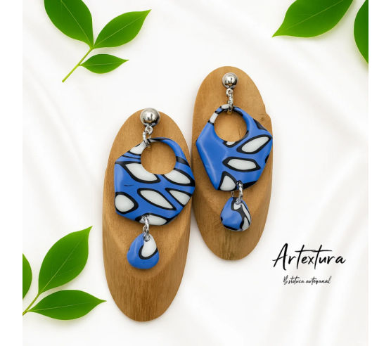 Pendientes Penta Con Gotas Negro y Azul