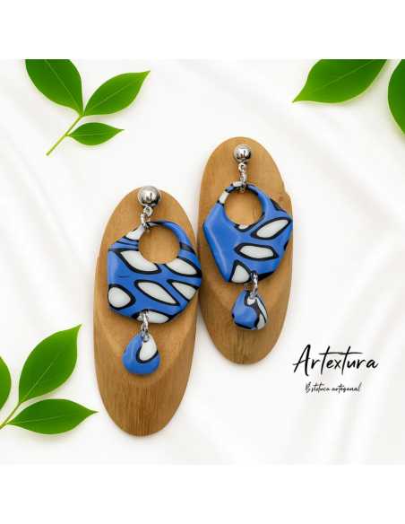 Pendientes Penta Con Gotas Negro y Azul