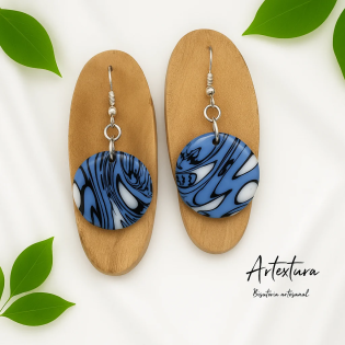 Pendientes Circulo Azul y Blanco