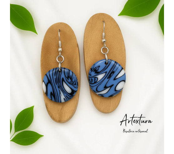 Pendientes Circulo Azul y Blanco