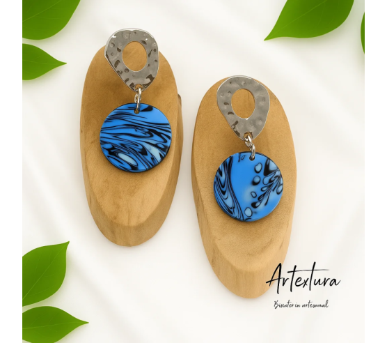 Pendientes Circulo Azul y Negro