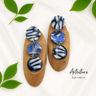 Pendientes Circulos Azul y Blanco