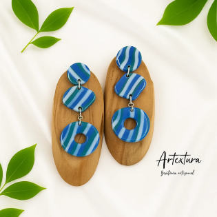 Pendientes Piezas Rayas Azul