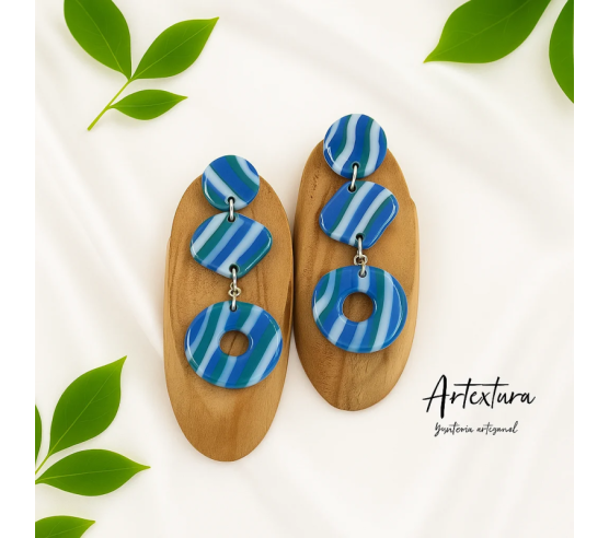 Pendientes Piezas Rayas Azul