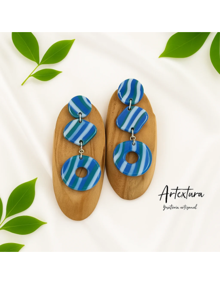 Pendientes Piezas Rayas Azul