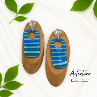 Pendientes Rectagulo Azul Rayas
