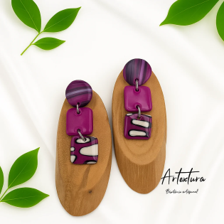 Pendientes Piezas Purpura y Blanco