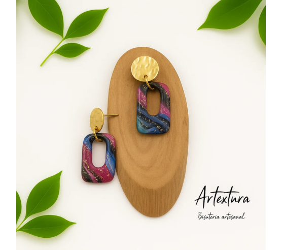 Pendientes Cuadrado Abierto Multicolor