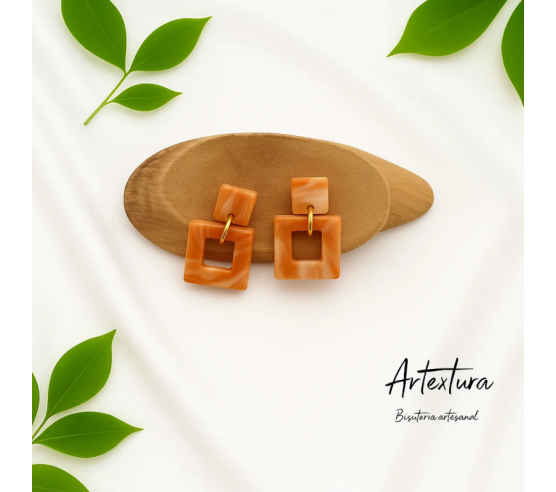 Pendientes Cuadrados Naranja