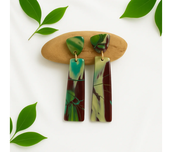 Pendientes Barras Verde Bosque