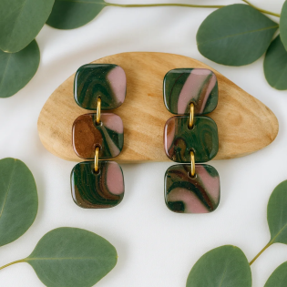 Pendientes Tres Cuadrados Camuflaje