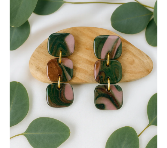 Pendientes Tres Cuadrados Camuflaje