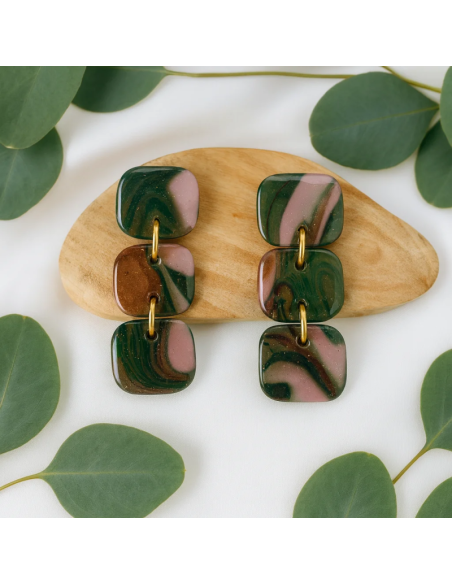Pendientes Tres Cuadrados Camuflaje