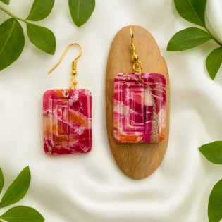Pendientes Remolino Cuadro Rosado