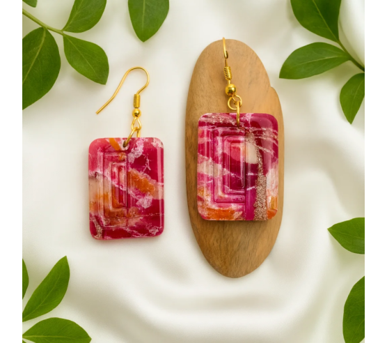 Pendientes Remolino Cuadro Rosado