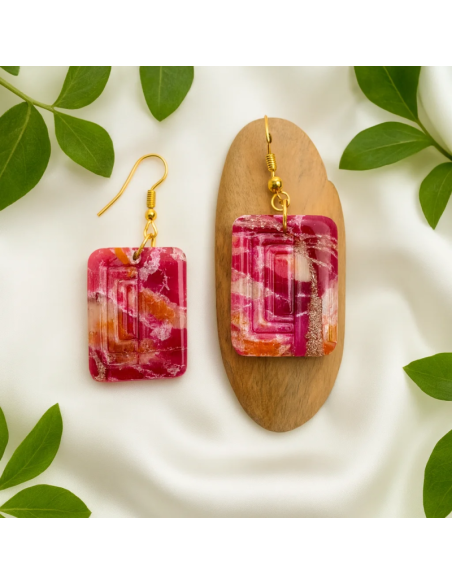 Pendientes Remolino Cuadro Rosado