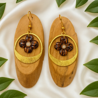 Pendientes Flor Con Aro Tierra