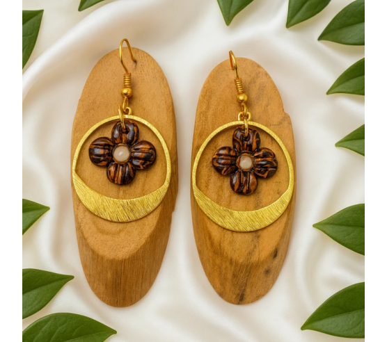 Pendientes Flor Con Aro Tierra