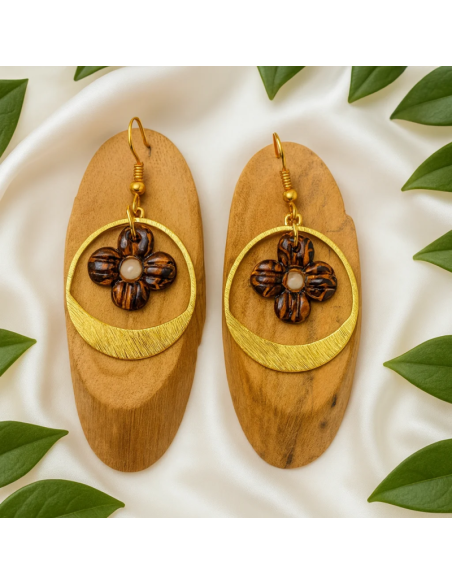 Pendientes Flor Con Aro Tierra