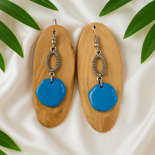 Pendientes Circulo Con Ovalo Azul