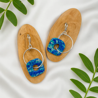 Pendientes Aros y Cuadrado Azul Profundo